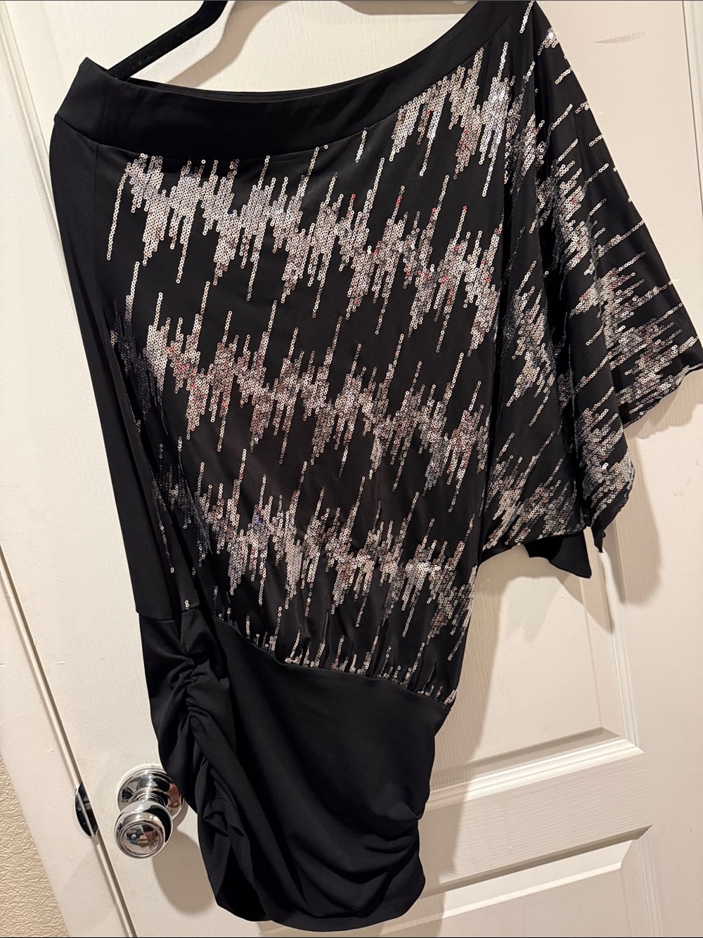 Trixxi Black One-Shoulder Top with Sequin Accent